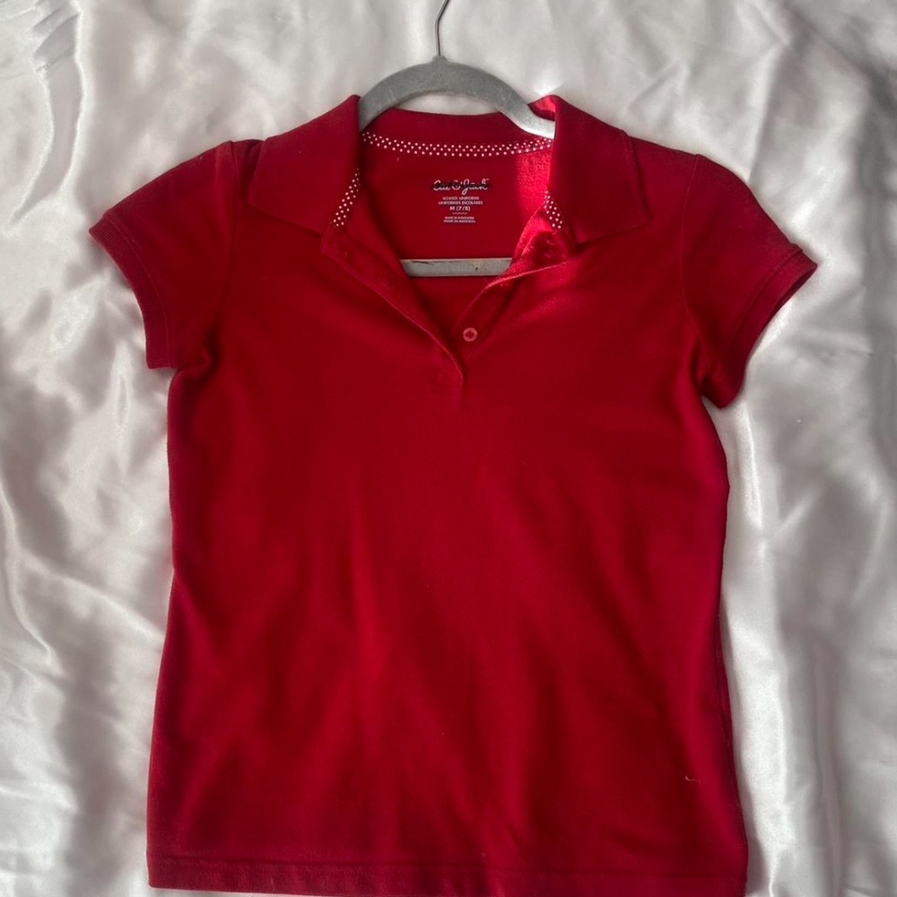red polo baby tee fitted short sleeve collared top